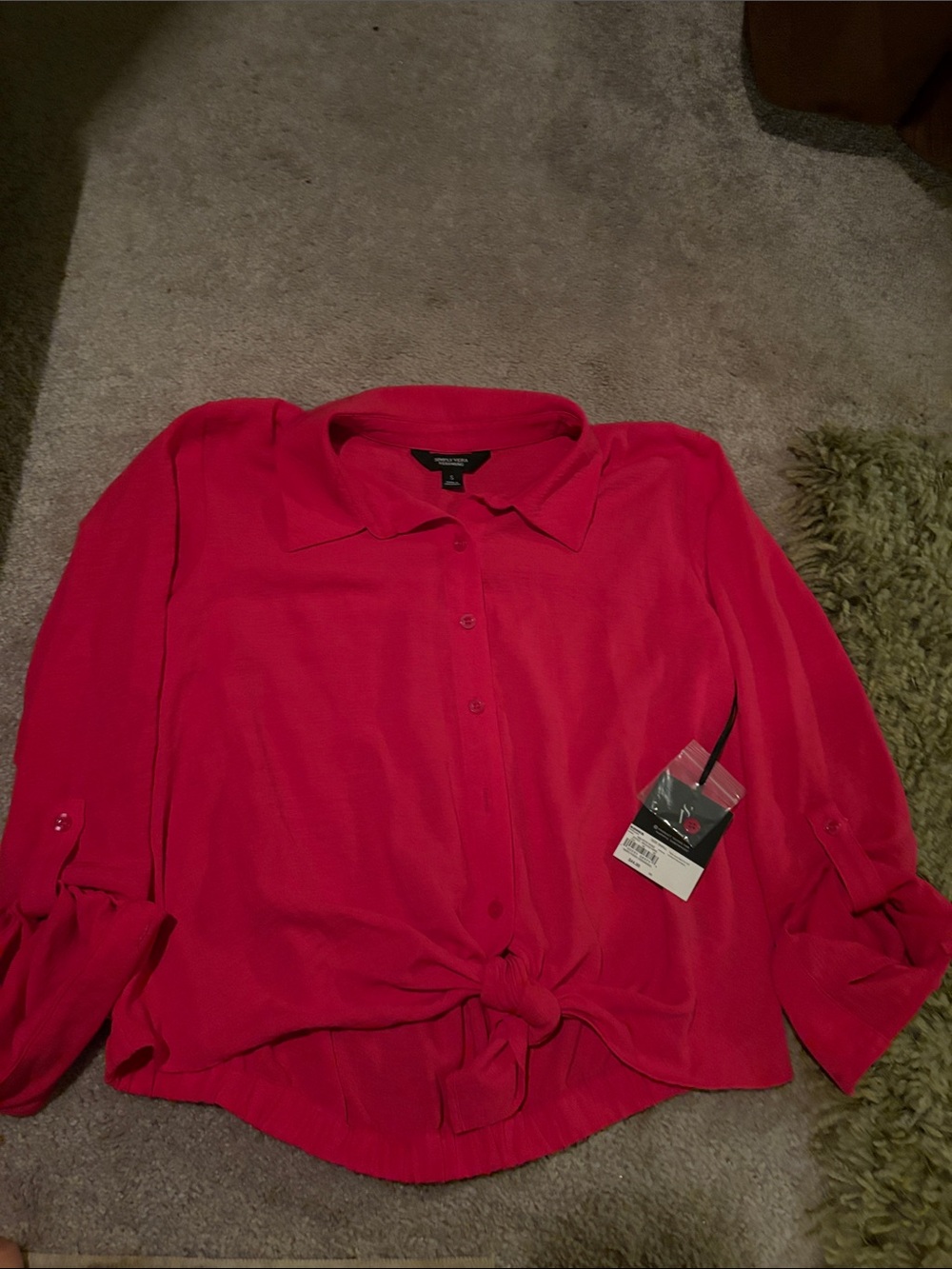 Simply Vera Vera Wang Hot Pink Tie-Front Button Down Shirt